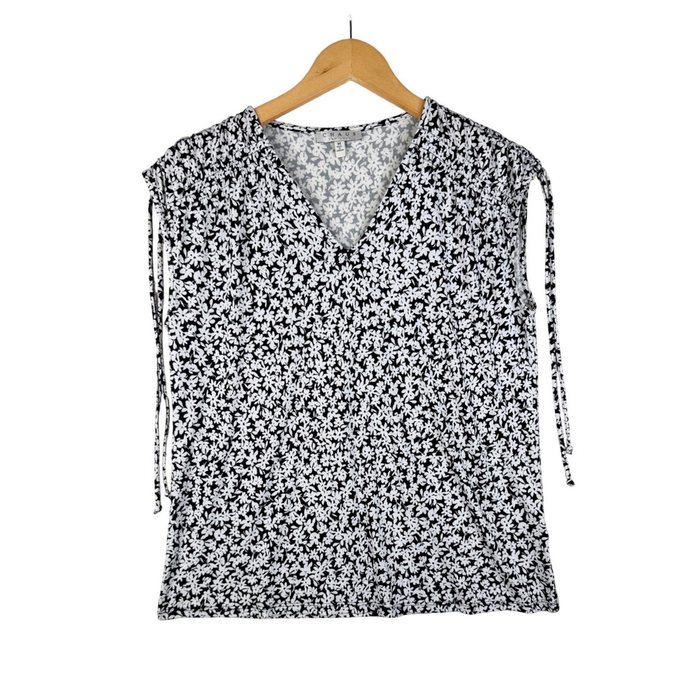Chaus Floral Print Sleeveless Career Wear Blouse size Medium Black/White